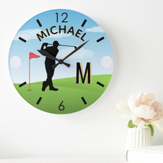 Golfer Golf Course Custom Name 3-D Monogram   Large Clock (Creator Uploaded)