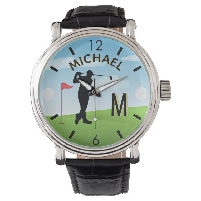 Golfer Golf Course Custom Name 3-D Monogram    Watch (Front)