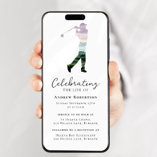 Golfer Golf Course Funeral Digital Evite Invitation