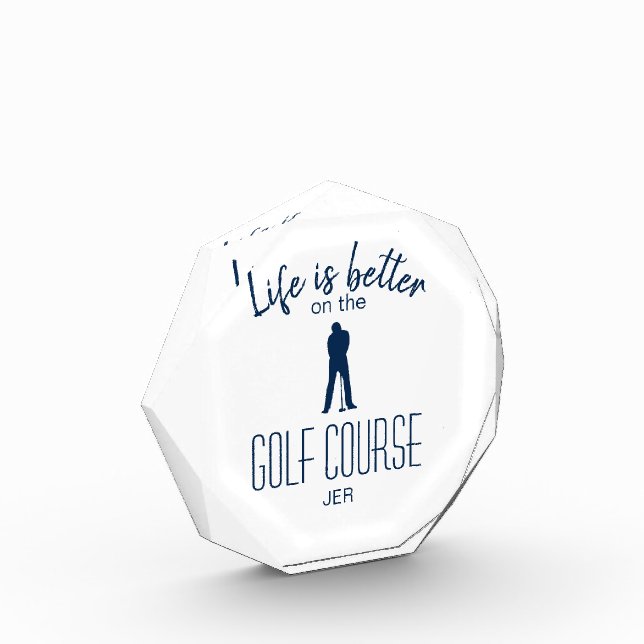 Golfer Golf Course Quote Monogrammed  Blue White  Photo Block (Left)