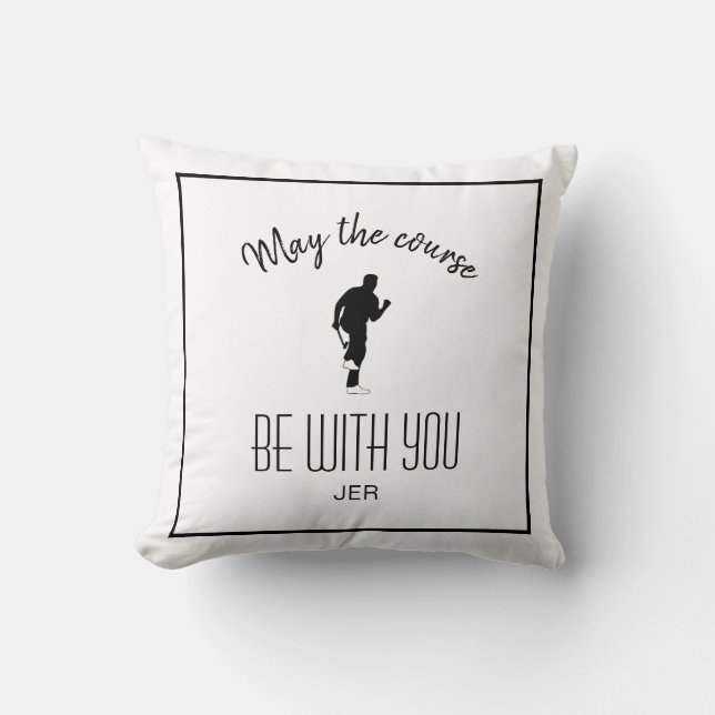 Golfer Golf Course Quote Personalized White Black Throw Pillow (Front)