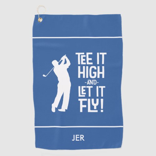 Golfer Golf Funny Sports Cute Custom Monogram Blue Golf Towel