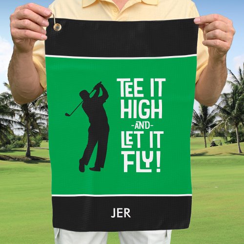 Golfer Golf Funny Sports Monogrammed Green Black Golf Towel