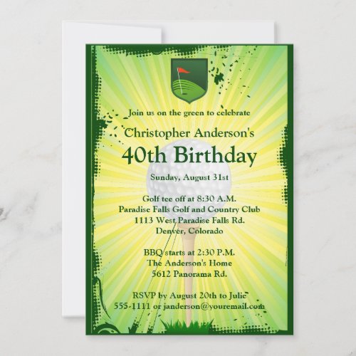 Golfer Golf Golfing 40th Birthday Invitation