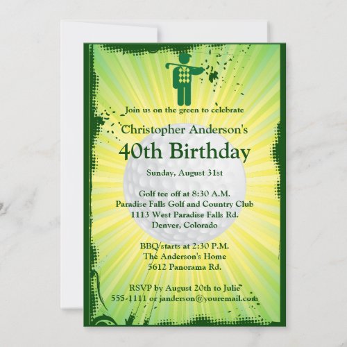Golfer Golf Golfing 40th Birthday Invitation