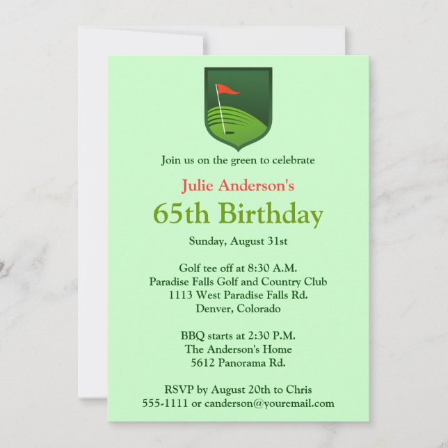 Golfer Golf Golfing 65th Birthday Invitation (Front)
