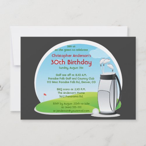 Golfer Golf Golfing Bag and Clubs 30th Birthday Announcements