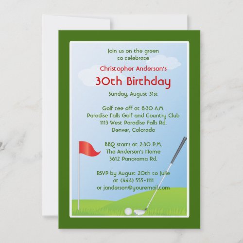Golfer Golf Golfing Ball and Flag 30th Birthday Announcement