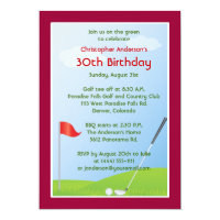 Golfer Golf Golfing Ball and Flag 30th Birthday Invitation
