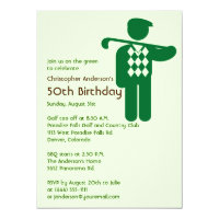 Golfer Golf Golfing Green Brown 50th Birthday Invitation