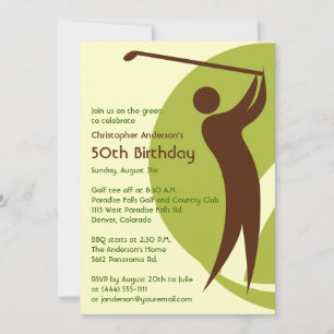 Golfer Golf Golfing Green Brown 50th Birthday Invitation