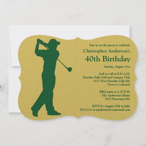 Golfer Golf Green tan 40th Birthday Invitation