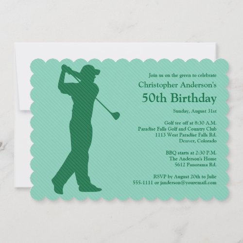 Golfer Golf Green White 50th Birthday Invitation