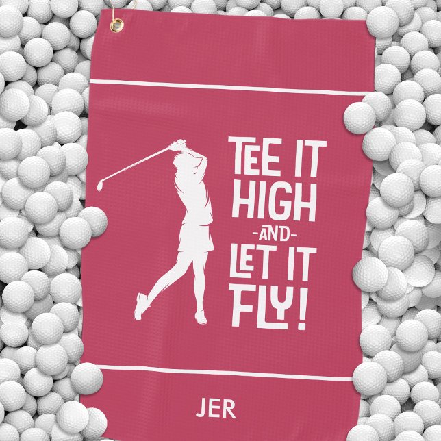 Golfer Golf Humor Funny Sports Modern Magenta Red Golf Towel (Golfer Golf Humor Funny Sports Modern Magenta Red Golf Towel)