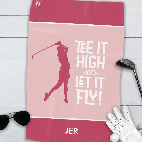 Golfer Golf Humor Funny Sports Modern Magenta Red Golf Towel