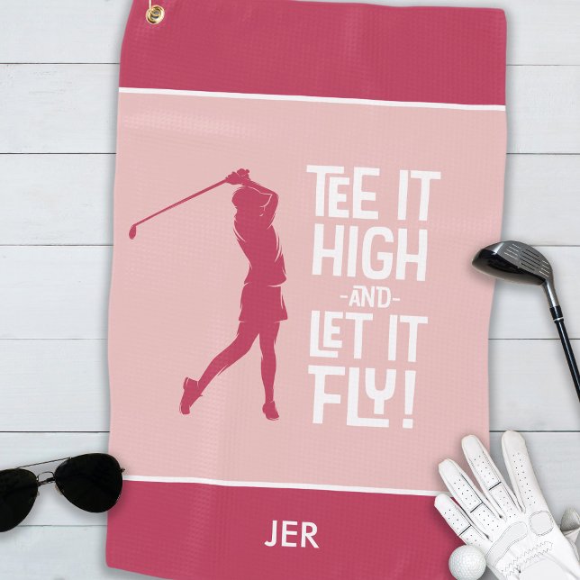 Golfer Golf Humor Funny Sports Modern Magenta Red Golf Towel (Golfer Golf Humor Funny Sports Modern Magenta Red Golf Towel)
