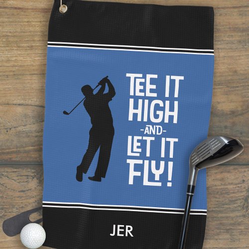 Golfer Golf Humor Funny Sports Monogram Black Blue Golf Towel