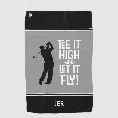 Golfer Golf Humor Funny Sports Monogram Black Gray Golf Towel