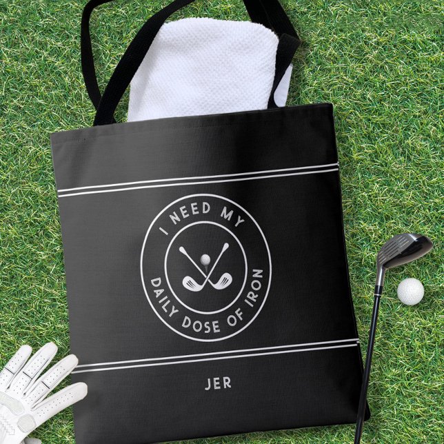 Golfer Golf Iron Humor Funny Modern Black White Tote Bag (Cute golf tote is a unique custom useful gift for golfers!
)