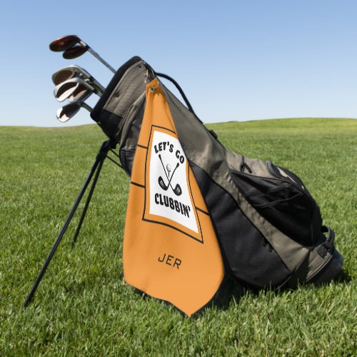 Golfer Golf Modern Monogram Pro Sport Orange Black Golf Towel