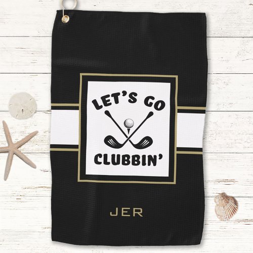 Golfer Golf Modern Monogram Pro Sports Black Gold Golf Towel