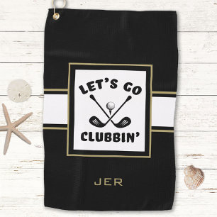 Golfer Golf Modern Monogram Pro Sports Black Gold Towel