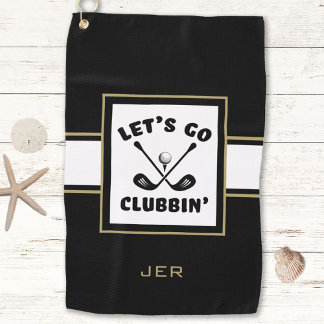 Golfer Golf Modern Monogram Pro Sports Black Gold Towel