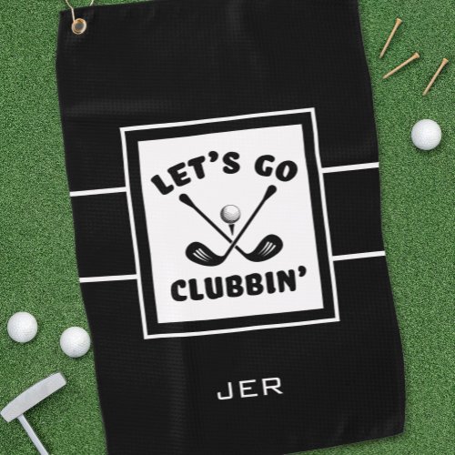 Golfer Golf Modern Monogram Pro Sports Black White Golf Towel
