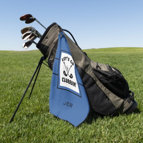 Golfer Golf Modern Monogram Pro Sports Blue Black Golf Towel