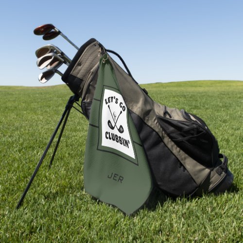 Golfer Golf Modern Monogram Pro Sports Green Black Golf Towel