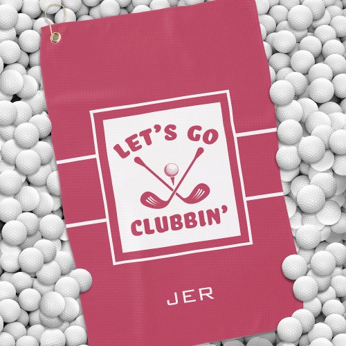 Golfer Golf Modern Monogram Pro Sports Magenta Red Golf Towel