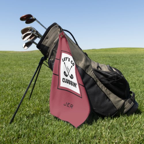 Golfer Golf Modern Monogram Pro Sports Red Black Golf Towel