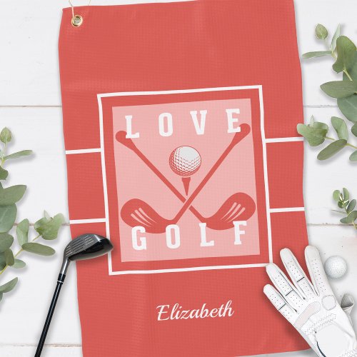 Golfer Golf Modern Monogram Pro Sports Red White Golf Towel