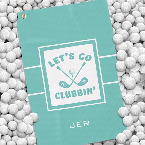 Golfer Golf Modern Monogram Pro Sports Teal Green Golf Towel