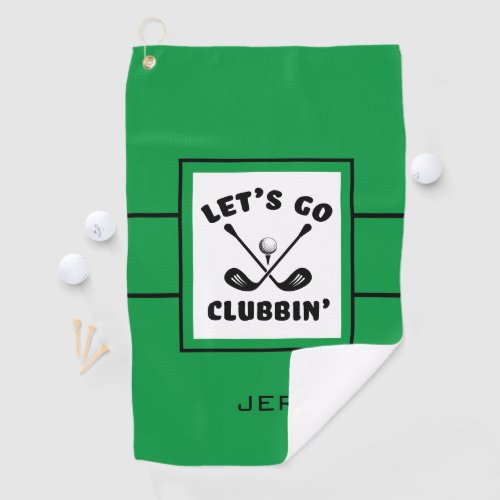 Golfer Golf Modern Monogrammed Sports Green Black Golf Towel