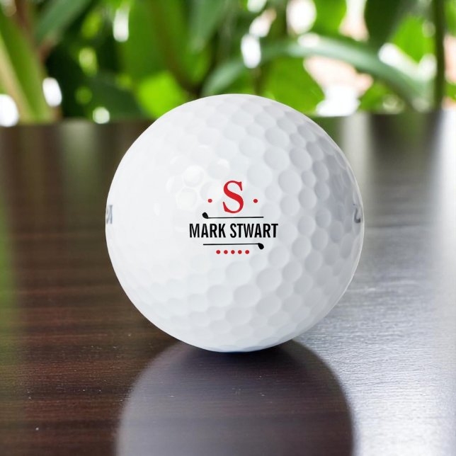 Golfer golf-player Classy Red Monogram   Golf Balls (Creator Uploaded)