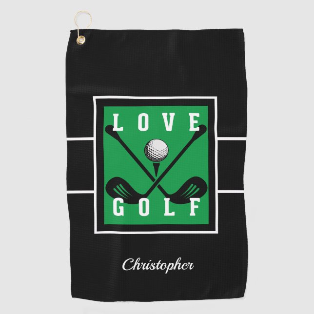 Golfer Golf Quote Modern Monogram Pro Green Black  Towel (Front)