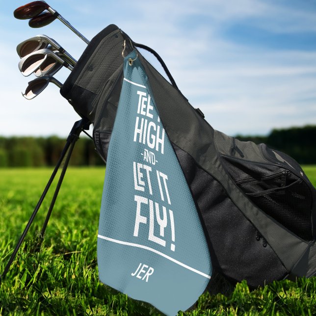 Golfer Golf Tee Funny Sports Pro Monogram Green Towel (Cute Golfer Golf Humor Funny Sports Monogram Turquoise Golf Towel For Him or For Her)