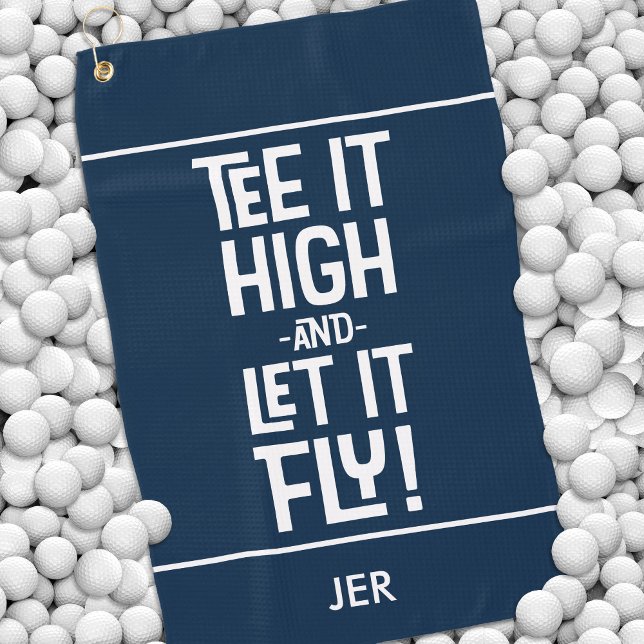 Golfer Golf Tee Humor Fun Monogram Navy Blue Cute Golf Towel (Creator Uploaded)