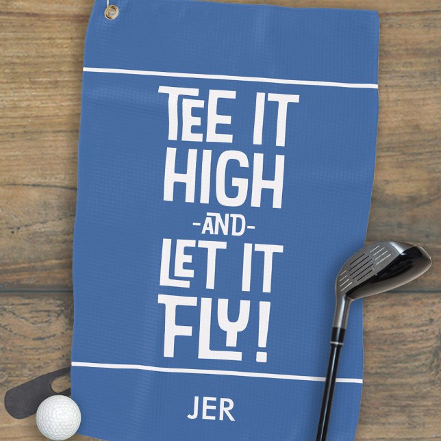 Golfer Golf Tee Humor Funny Sports Monogram Blue Golf Towel (Golfer Golf Tee Humor Funny Sports Monogram Blue Golf Towel)