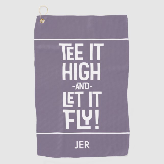 Golfer Golf Tee Humor Funny Sports Monogram Purple Golf Towel (Front)