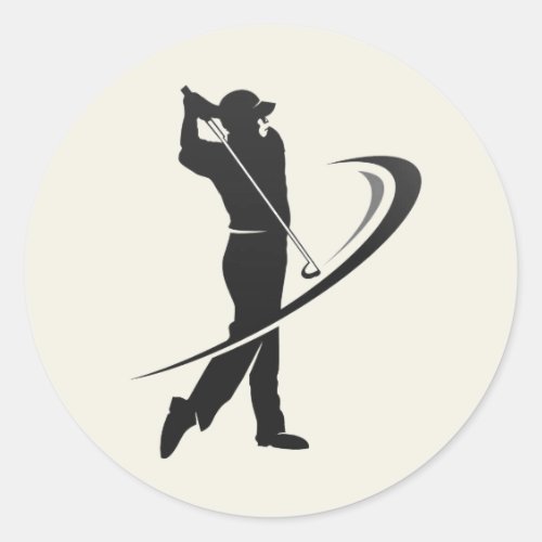 Golfer Golfing Golf Silhouette Black White Classic Round Sticker