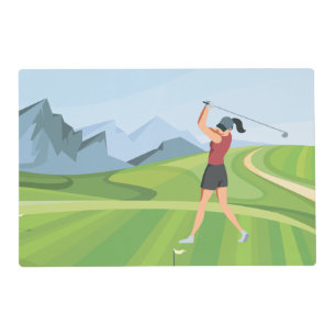 Golfer golfing on green placemat