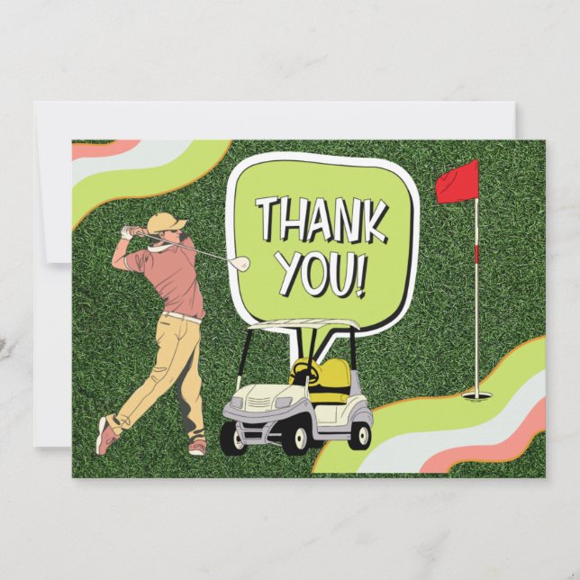 Golfer golfing says Thank you on green grass Card (Front)