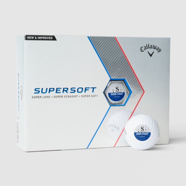 Golfer GolfPlayer's Modern Blue Monogram Golf Balls (Packaging)