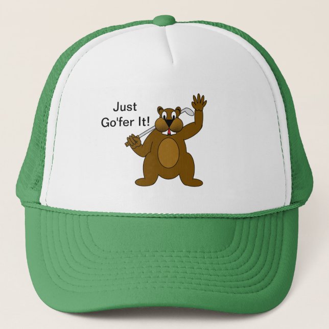 Golfer Gopher Just Go'fer It! Trucker Hat (Front)