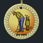 Golfer  Grandpa  Ceramic Ornament<br><div class="desc">Golfer Grandpa ornament, Golfing apparel, golf t-shirts, Grandpa gifts by ArtMuvz Illustration. Matching Golf t-shirt, apparel and gifts for Grandpa, Grandfather. Unique hat, tote bag, mug, mousepad, tie, Fathers Day t-shirts, golf gifts and apparel. TO PERSONALIZE add your name or add text instead. Customize this golf ornament to make it...</div>