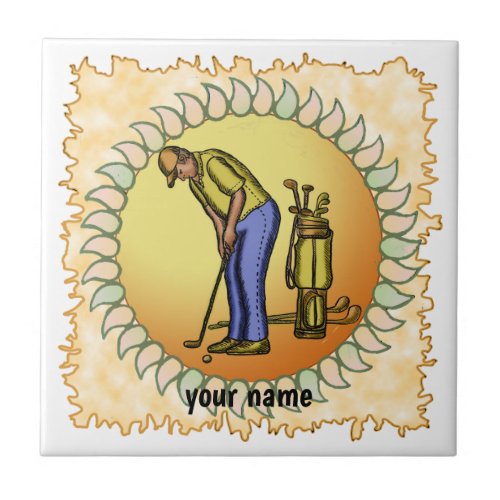 Golfer  Grandpa custom name  Ceramic Tile