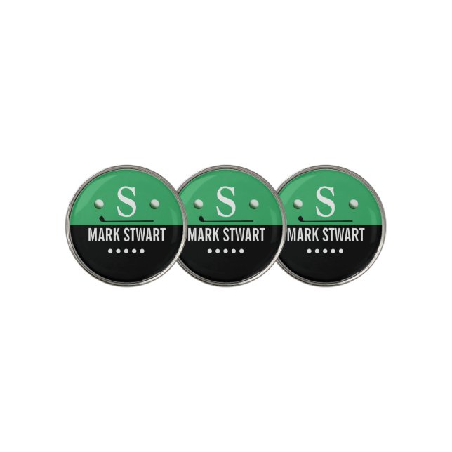 Golfer Green Black Monogram Golf Ball Marker (3 Up)