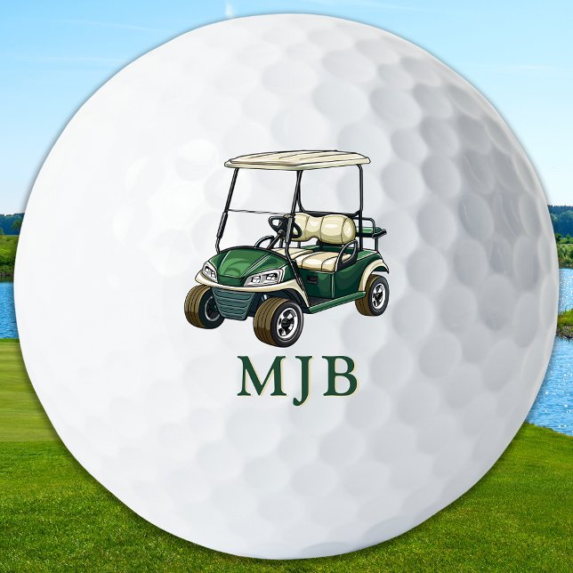 Golfer Green Cart Personalized 3 Initial Monogram Golf Balls (Creator Uploaded)